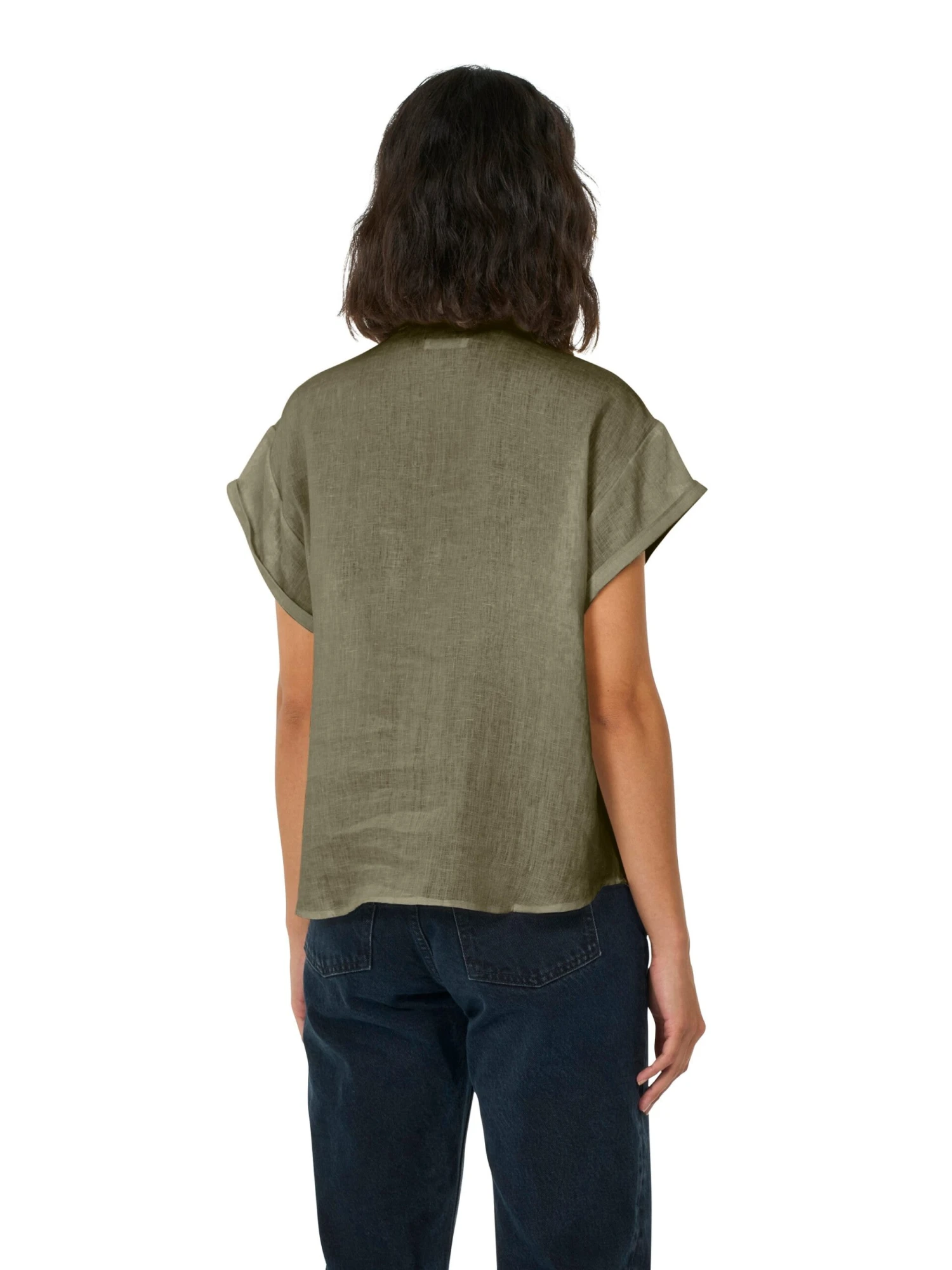 ASTER Fold Up Short Sleeve Linen Shirt - Burned Olive 5 ASTER Fold Up Short Sleeve Linen Shirt - Burned Olive - Image 3