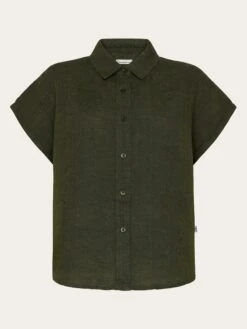 ASTER Fold Up Short Sleeve Linen Shirt - Burned Olive