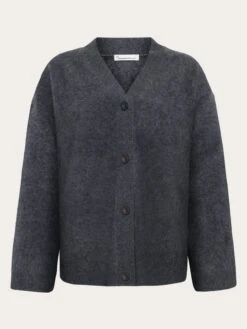 Cashmere Crew Neck Cardigan RWS - Dark Grey Melange