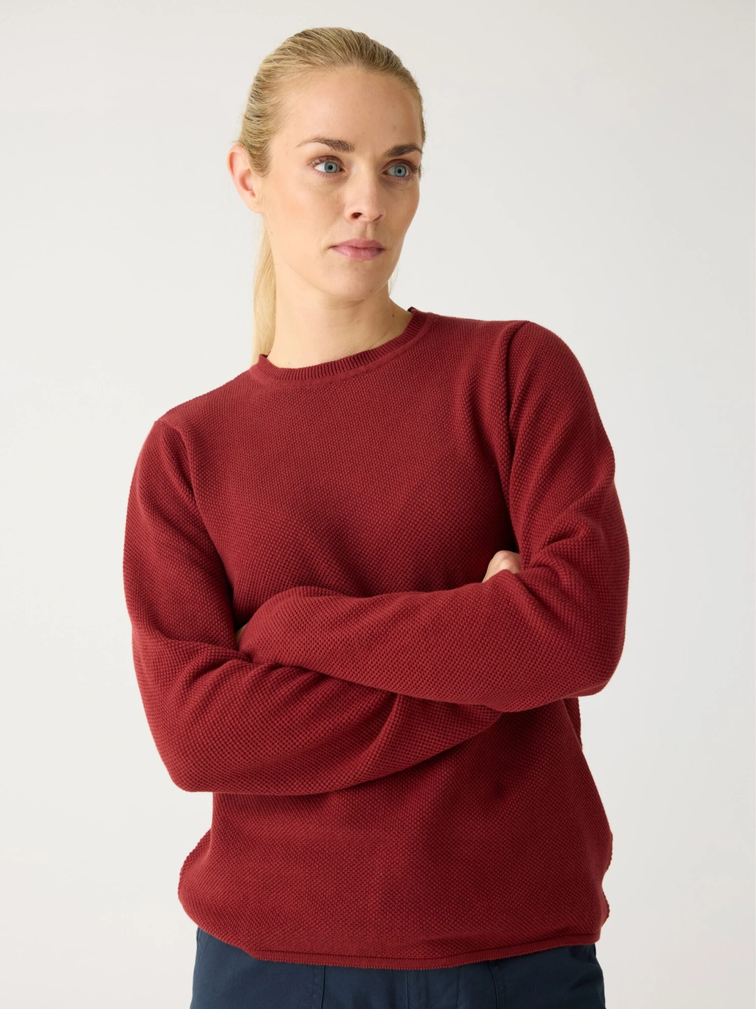 Cotton Micro Bubble Crew Neck Knit - Regenerative Organic Certified® - GOTS/vegan - Fired Brick 4 Cotton Micro Bubble Crew Neck Knit - Regenerative Organic Certified® - GOTS/vegan - Fired Brick - Image 2