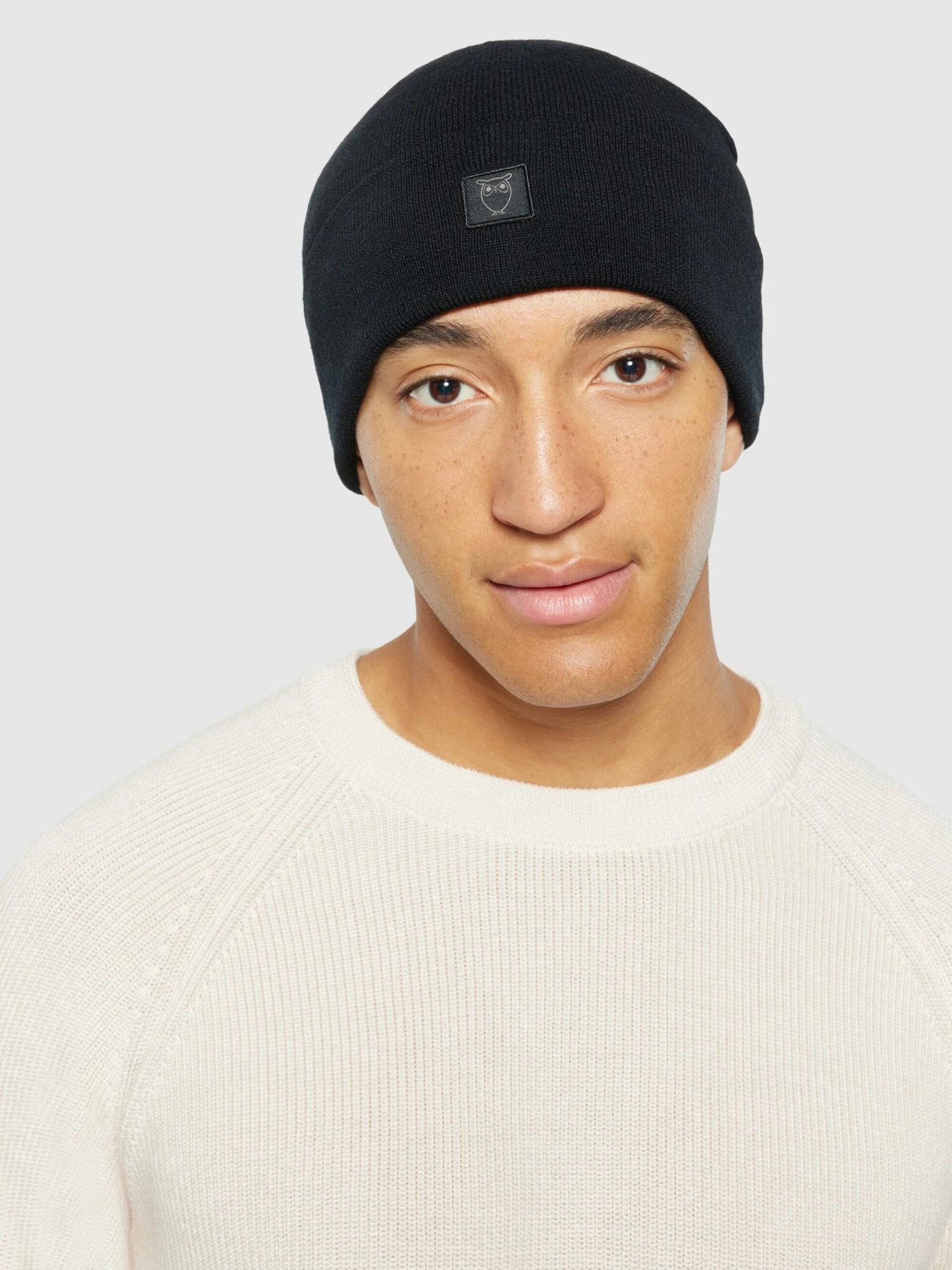 Merino Double Layer Badge Beanie - Black Jet 5 Merino Double Layer Badge Beanie - Black Jet - Image 3