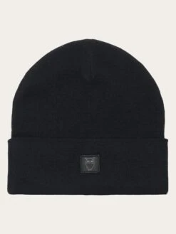 Merino Double Layer Badge Beanie - Black Jet