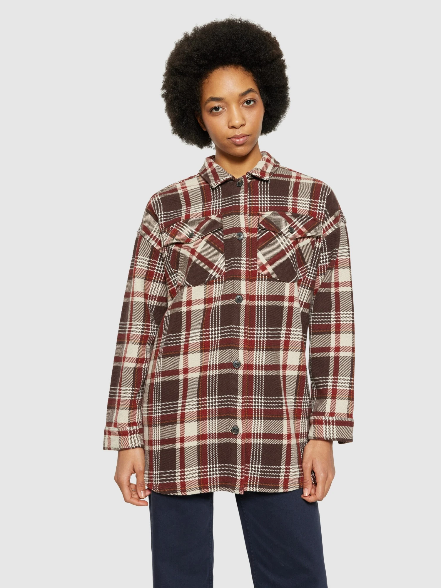 Heavy Flannel Check Overshirt - GOTS/Vegan - Brown Check 4 Heavy Flannel Check Overshirt - GOTS/Vegan - Brown Check - Image 2
