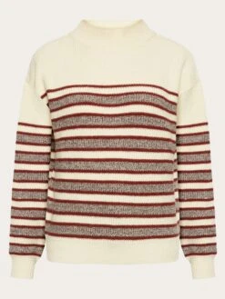 Lambswool Stripe Blocking Crew Neck - RWS - Brown Stripe