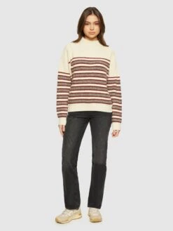 Lambswool Stripe Blocking Crew Neck - RWS - Brown Stripe -Knowledge Cotton Apparel Store Lambswool stripe blocking crew neck RWS Knits 2080055 8026 Brown stripe 3
