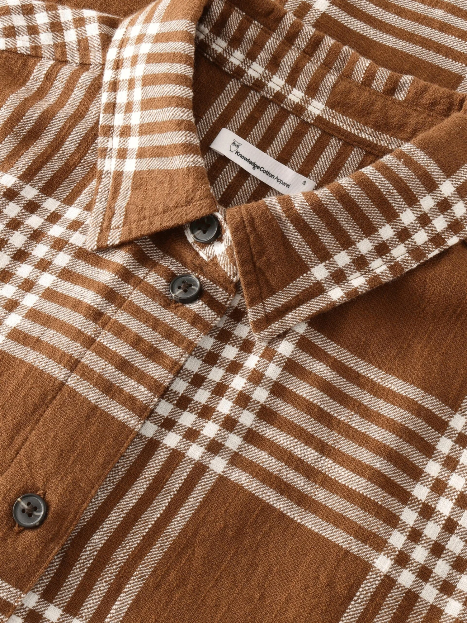 Loose Check Flannel Shirt - GOTS/Vegan - Brown Check 7 Loose Check Flannel Shirt - GOTS/Vegan - Brown Check - Image 5