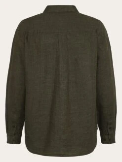 Loose Linen Shirt - Burned Olive -Knowledge Cotton Apparel Store Loose linen long sleeved shirt GOTS Vegan Shirts 2090040 1068 Burned Olive 2