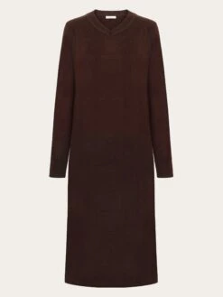Merino Mid Length V-neck Dress - RWS - Demitasse (brown)