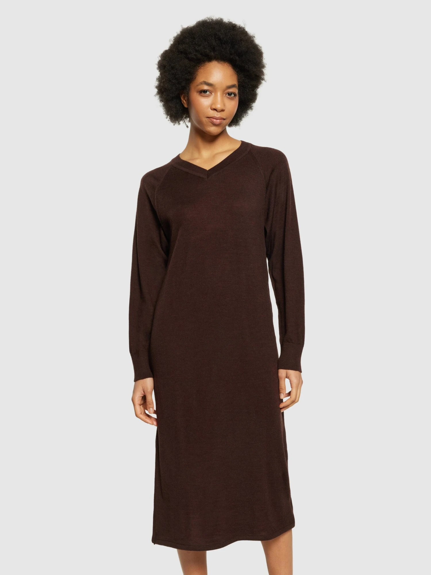 Merino Mid Length V-neck Dress - RWS - Demitasse (brown) 4 Merino Mid Length V-neck Dress - RWS - Demitasse (brown) - Image 2
