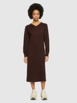 Merino Mid Length V-neck Dress - RWS - Demitasse (brown) 10 Merino Mid Length V-neck Dress - RWS - Demitasse (brown) -Knowledge Cotton Apparel Store Merino mid length v neck dress RWS Dresses 2200064 1243 Demitasse brown 3