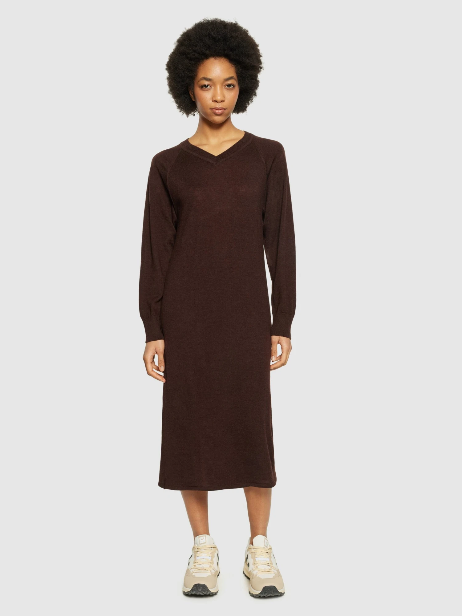 Merino Mid Length V-neck Dress - RWS - Demitasse (brown) 6 Merino Mid Length V-neck Dress - RWS - Demitasse (brown) - Image 4