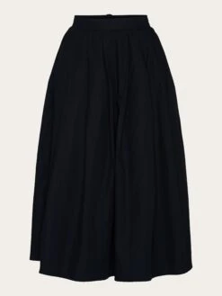 Poplin Pleated Mid-length Skirt - Black Jet