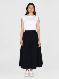 Poplin Pleated Mid-length Skirt - Black Jet 10 Poplin Pleated Mid-length Skirt - Black Jet -Knowledge Cotton Apparel Store Poplin pleated mid length skirt Skirts 2040015 1300 Black Jet 3