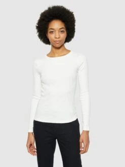 Knowledge Cotton Apparel Store -Knowledge Cotton Apparel Store Rib Scoop neck long sleeved T shirts 2010016 1007 Star White 1