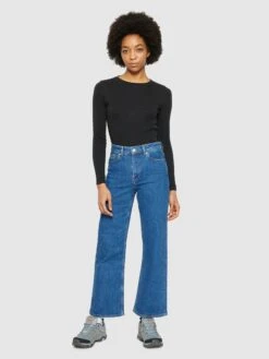 Rib Scoop Neck Long Sleeved - Black Jet -Knowledge Cotton Apparel Store Rib Scoop neck long sleeved T shirts 2010016 1300 Black Jet 11