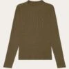 Rib High Neck LS - Dark Olive -Knowledge Cotton Apparel Store Rib high neck LS T shirts 100076 1100 Dark Olive