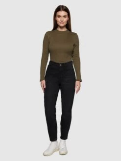 Rib High Neck LS - Dark Olive 11 Rib High Neck LS - Dark Olive -Knowledge Cotton Apparel Store Rib high neck LS T shirts 100076 1100 Dark Olive 3