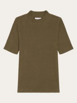 Rib High Neck SS - Dark Olive