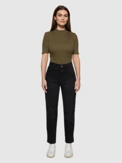 Rib High Neck SS - Dark Olive 11 Rib High Neck SS - Dark Olive -Knowledge Cotton Apparel Store Rib high neck SS T shirts 100023 1100 Dark Olive 3