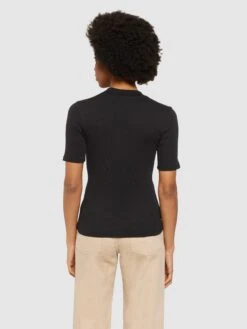 Rib High Neck Short Sleeve - Black Jet -Knowledge Cotton Apparel Store Rib high neck short sleeve T shirts 2010034 1300 Black Jet 11