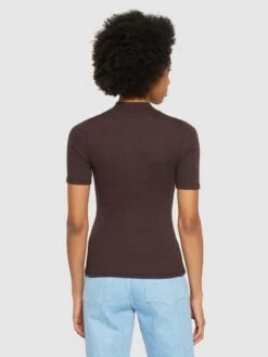 Rib High Neck Short Sleeve - Chocolate Plum 9 Rib High Neck Short Sleeve - Chocolate Plum -Knowledge Cotton Apparel Store Rib high neck short sleeve T shirts 2010034 1394 Chocolate Plum 2