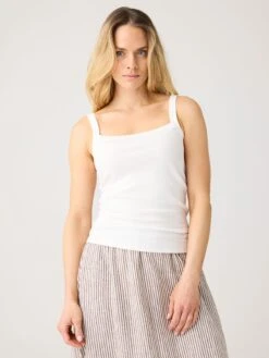 Rib Strap Top - Star White 8 Rib Strap Top - Star White -Knowledge Cotton Apparel Store Rib strap top T shirts 2010015 1007 Star White 1