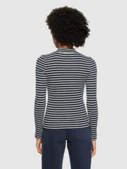 Striped Rib High Neck Long Sleeved - Stripe - Navy 9 Striped Rib High Neck Long Sleeved - Stripe - Navy -Knowledge Cotton Apparel Store Striped rib high neck long sleeved Long Sleeves 2120003 8003 Stripe navy 2