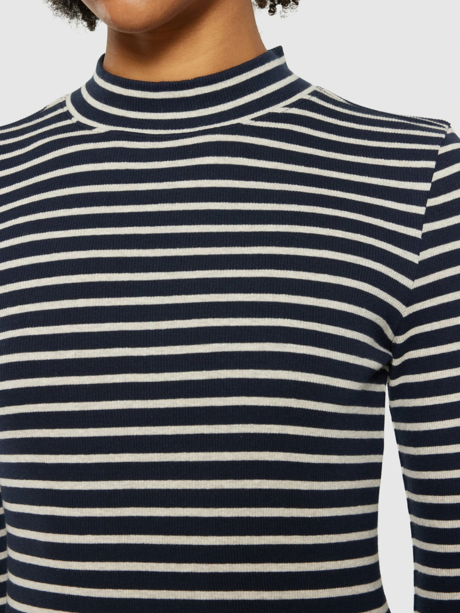 Striped Rib High Neck Long Sleeved - Stripe - Navy 7 Striped Rib High Neck Long Sleeved - Stripe - Navy - Image 5