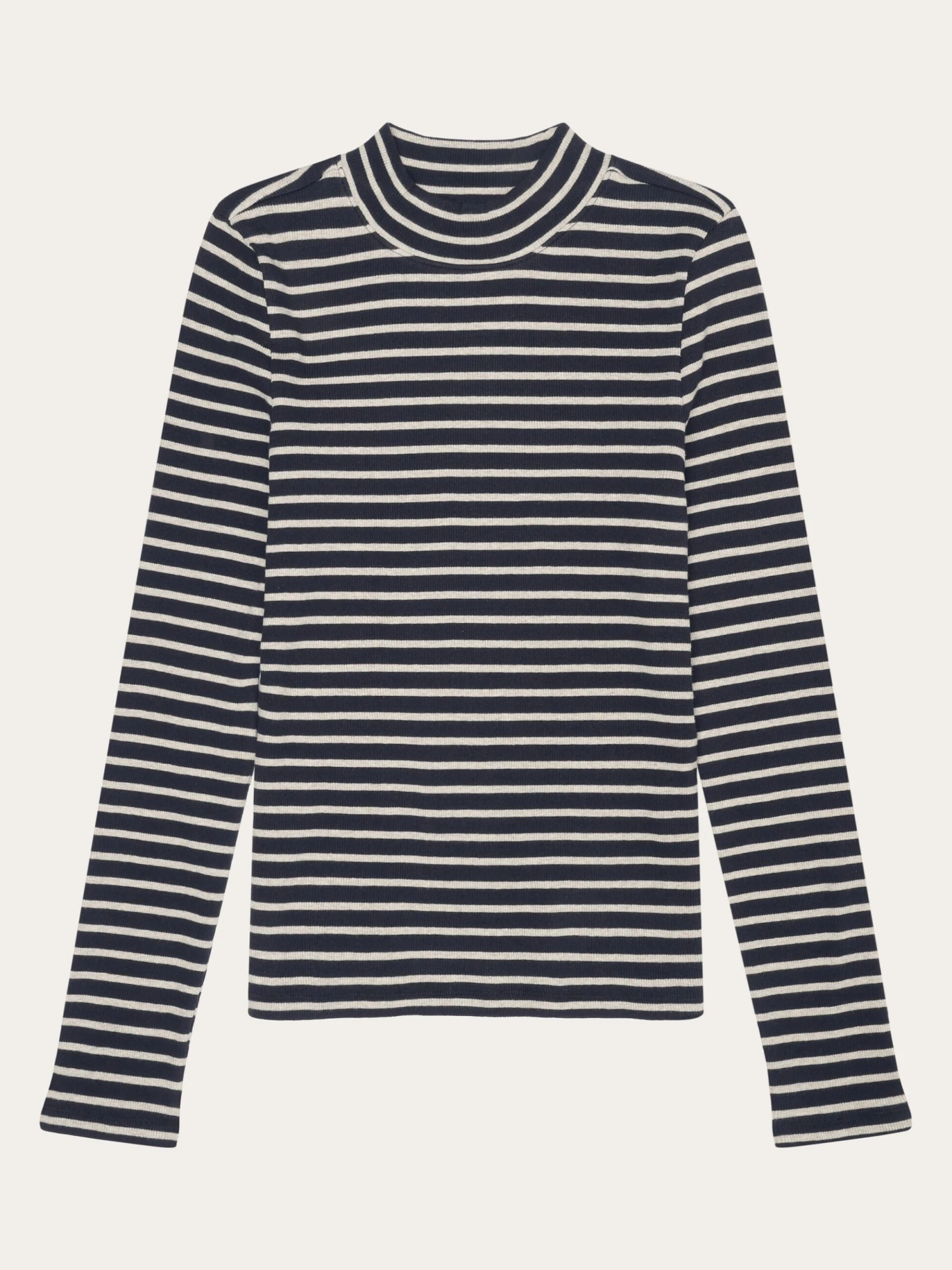 Striped Rib High Neck Long Sleeved - Stripe - Navy 3 Striped Rib High Neck Long Sleeved - Stripe - Navy