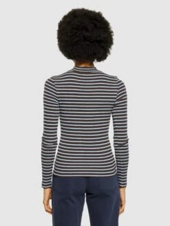 Striped Rib High Neck Long Sleeved - Brown Stripe -Knowledge Cotton Apparel Store Striped rib high neck long sleeved Long Sleeves 2120003 8026 Brown stripe 2