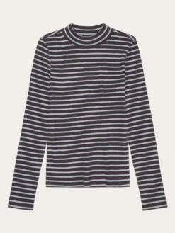 Striped Rib High Neck Long Sleeved - Brown Stripe
