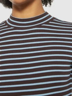 Striped Rib High Neck Long Sleeved - Brown Stripe -Knowledge Cotton Apparel Store Striped rib high neck long sleeved Long Sleeves 2120003 8026 Brown stripe 4