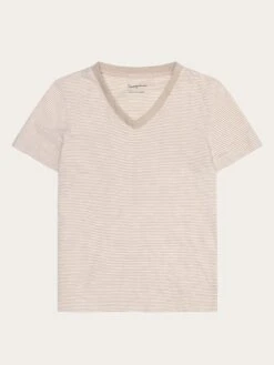 V-neck Slub T-shirt - GOTS/Vegan - Creme Stripe