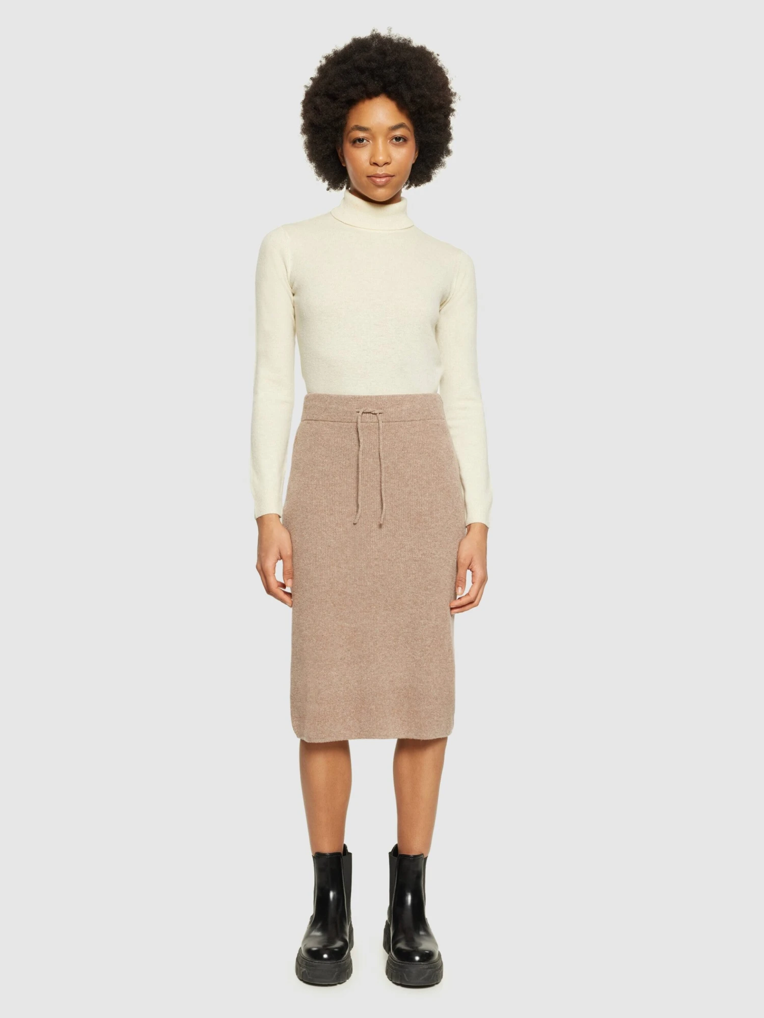Wool Midth Lengt Rib Knit Skirt - Kelp Melange 6 Wool Midth Lengt Rib Knit Skirt - Kelp Melange - Image 4