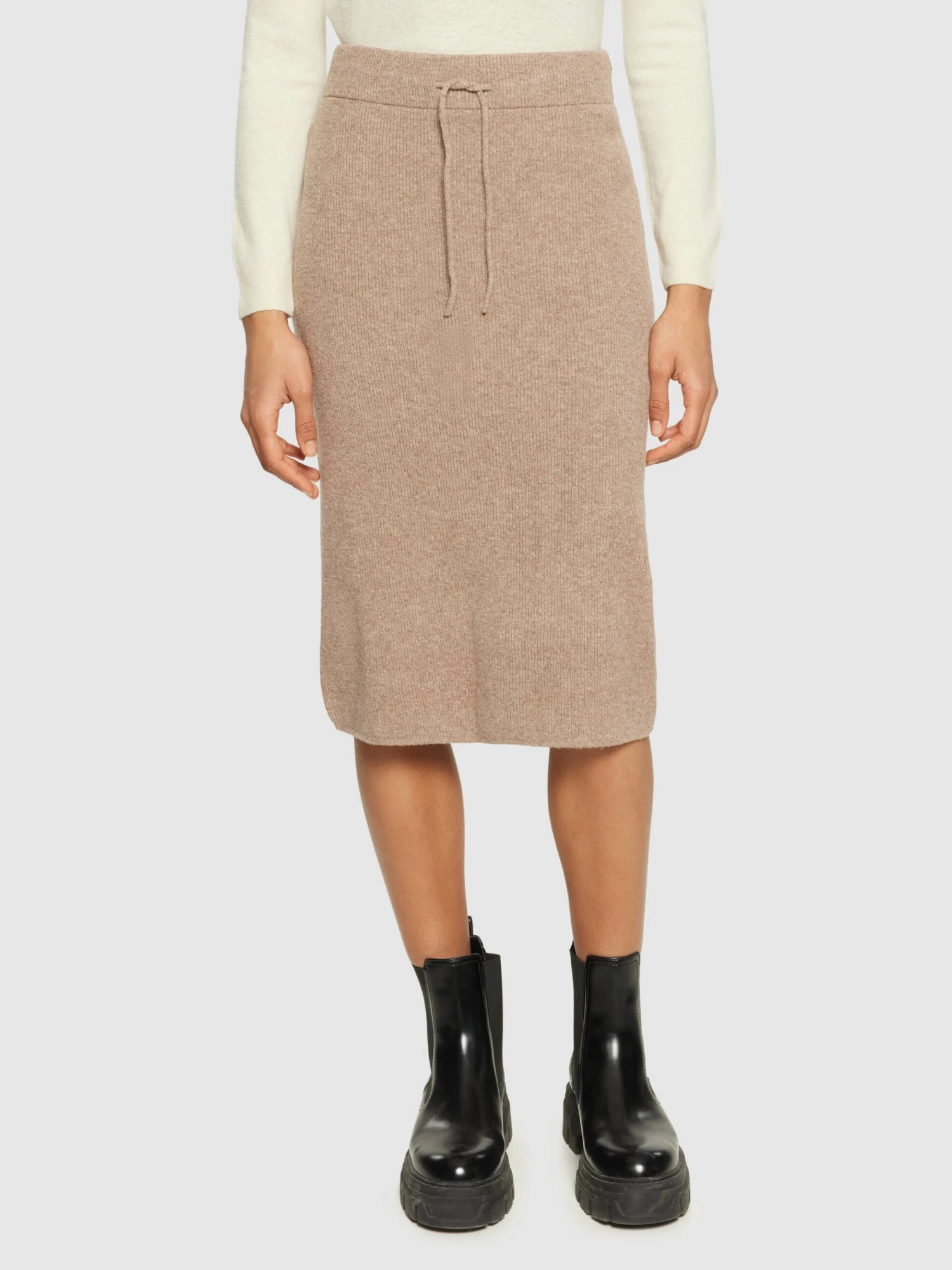 Wool Midth Lengt Rib Knit Skirt - Kelp Melange 4 Wool Midth Lengt Rib Knit Skirt - Kelp Melange - Image 2