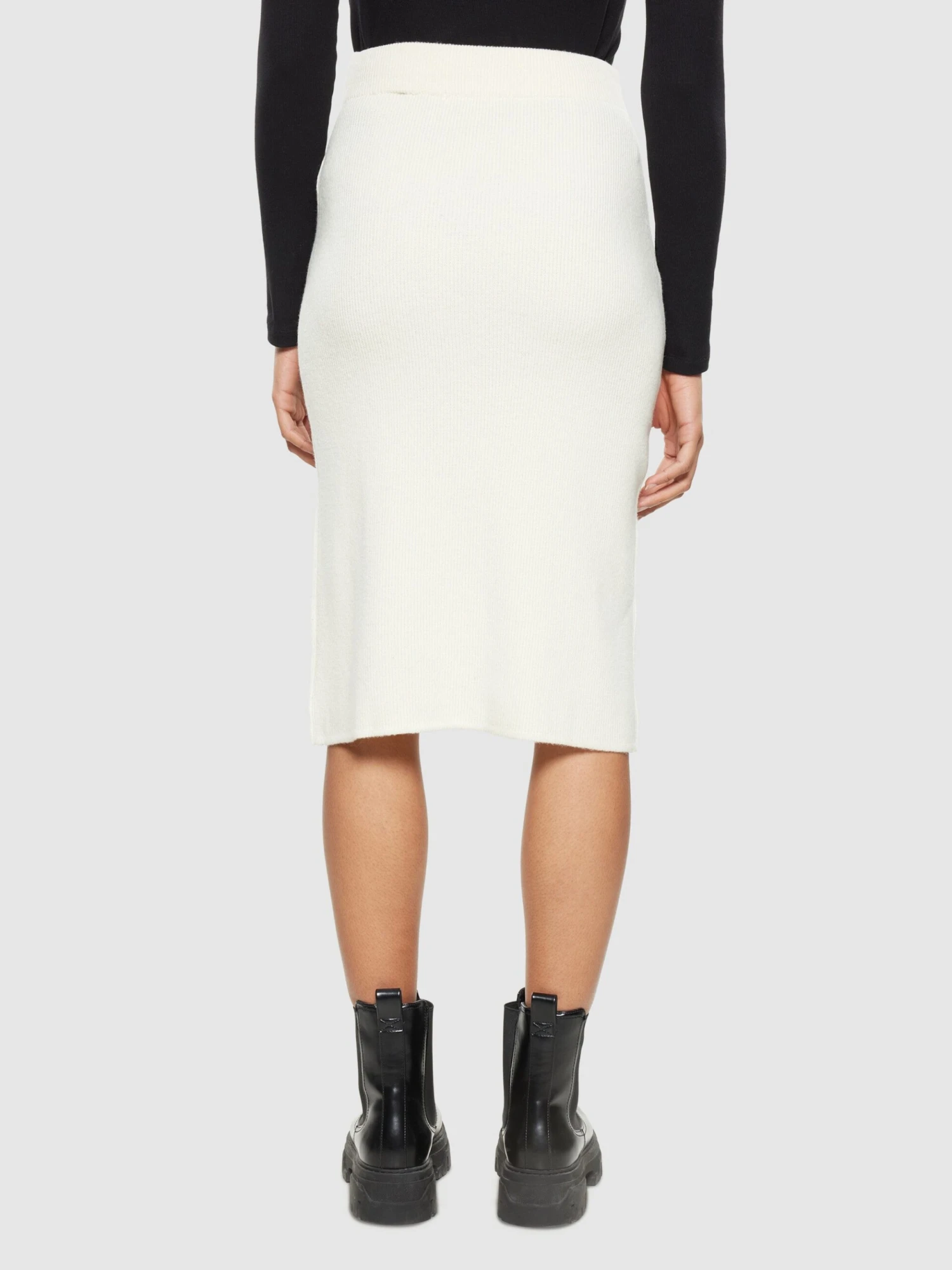 Wool Midth Lengt Rib Knit Skirt - Egret 5 Wool Midth Lengt Rib Knit Skirt - Egret - Image 3