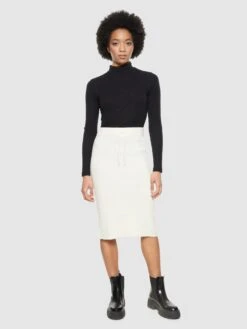 Wool Midth Lengt Rib Knit Skirt - Egret 10 Wool Midth Lengt Rib Knit Skirt - Egret -Knowledge Cotton Apparel Store Wool midth lengt rib knit skirt Skirts 2040013 1387 Egret 3